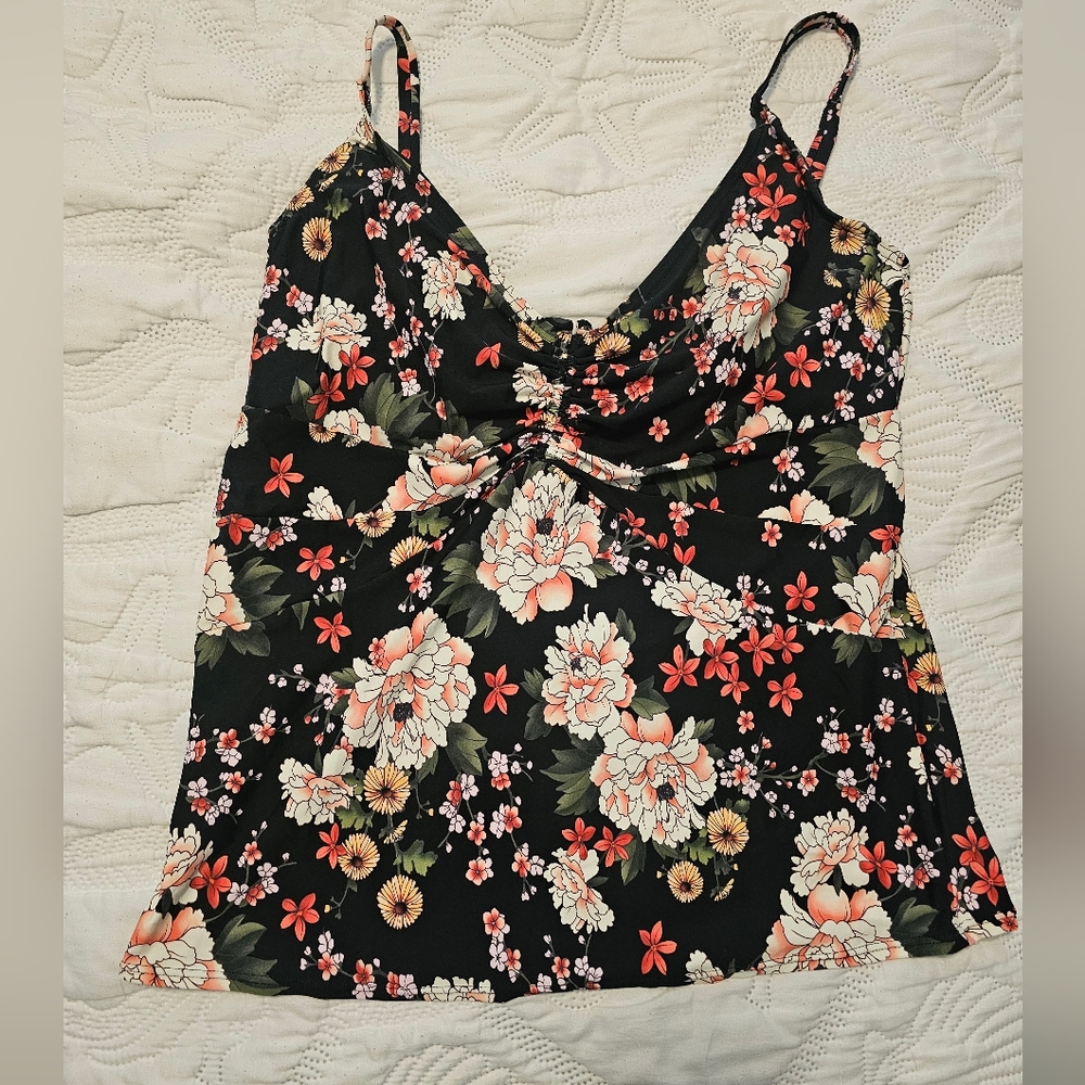 Pink and Orange Floral Tie Front Camisole Bikini